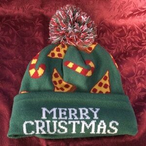 Green Merry Crustmas Beanie Hat Pizza Toque